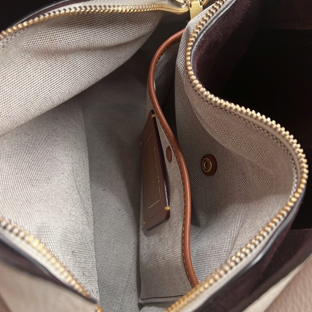Coach 1941 Harmony Bag Tan Creamy White colorblock purple suede interior - Picture 14 of 16
